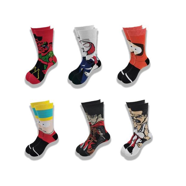

men's socks and women's in autumn winter with cartoon characters tie-dyed smiling faces high-quality middle socks., Black