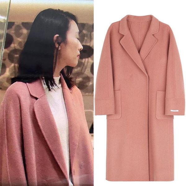 

women's & blends the fashion autumn winter overcoat 100% merino wool ladies sleeve thick warm women long jacket coats cardigan cg4g, Black