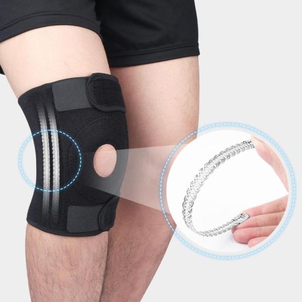

adjustable 4 spring breathable sports knee pads football basketball volleyball leg support brace patella guard protector elbow &, Black;gray