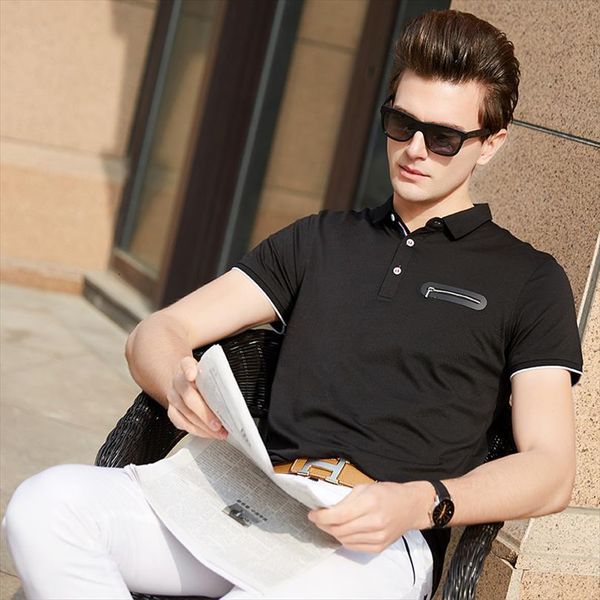 

slim fit shirt men polos turn down collar summer fashion casual shirts, White;black