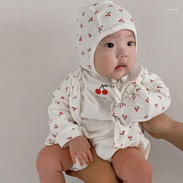 

baby hat cotton toddler cap cute cherry print girl boys sun for 0-24m spring accessories born1, Yellow