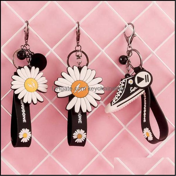 

keychains fashion aessories south korea ins lovely creative pvc soft rubber daisy ring personalized shoes key chain drop delivery 2021 woqd6, Silver