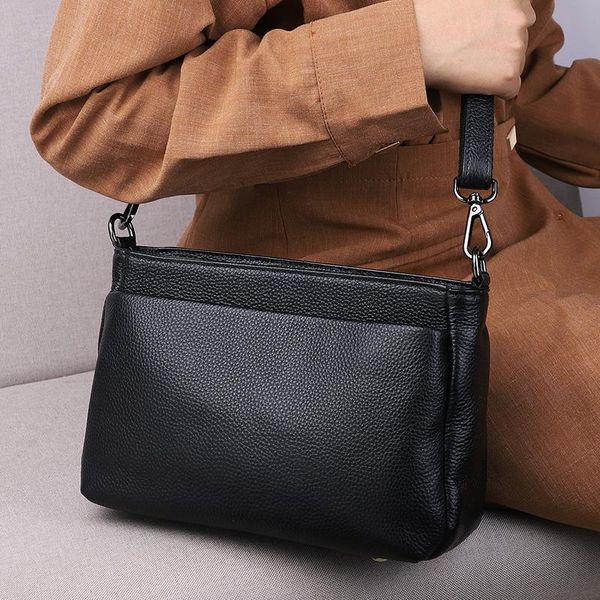 

evening bags 2 zipper leather messenger bag, women genuine shoulder casual 100% natural cow skin cross-body bag