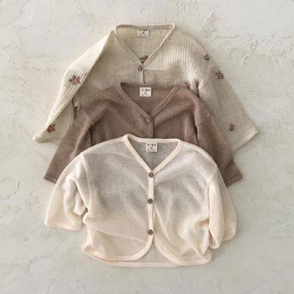 

summer baby cotton cardigan thin children's loose solid color coat anti-mosquito boy clothing floral girl jacket jackets, Blue;gray