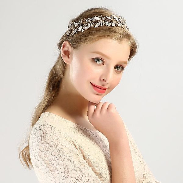 

hair clips & barrettes 2021 arrival crystal pearl bridal headband gold/rose gold metal leaf wedding accessories bride hairband tiaras, Golden;silver