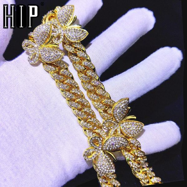 

hip hop iced out paved rhinestones 12mm gold full miami curb cuban chain with butterfly bling rapper necklaces for men jewelry chains, Silver