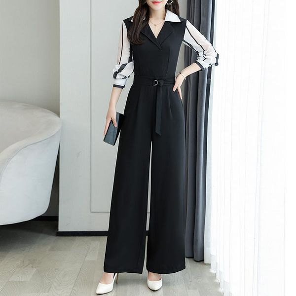 

women's jumpsuits & rompers office lady high waist womens jumpsuit patchwork elegant clothes for women 3xl wide leg pants, Black;white