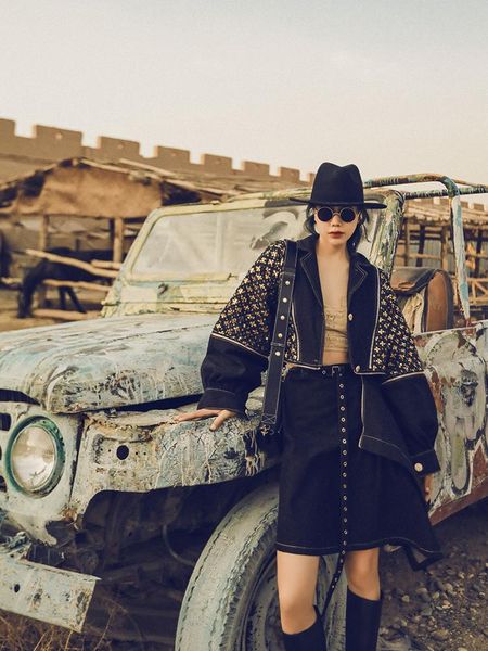 

women's trench coats coat women springfall vintage d denim jacket korean fashion luxury sequins multifunctional clothes, Tan;black