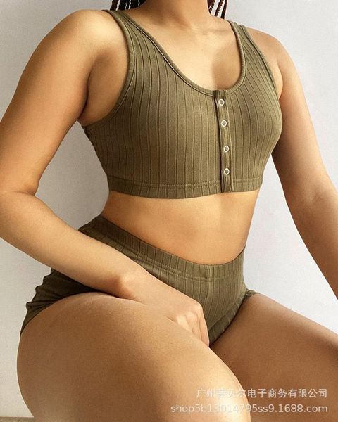 

women's tracksuits brown pit strip vest shorts suit women summer 2021, Gray