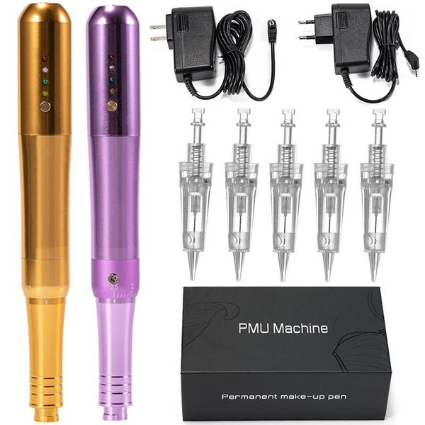 

tattoo guns kits wired permanent makeup machine for eyebrows miroblading shading eyeliner lip microshading gold pmu pen gun kit