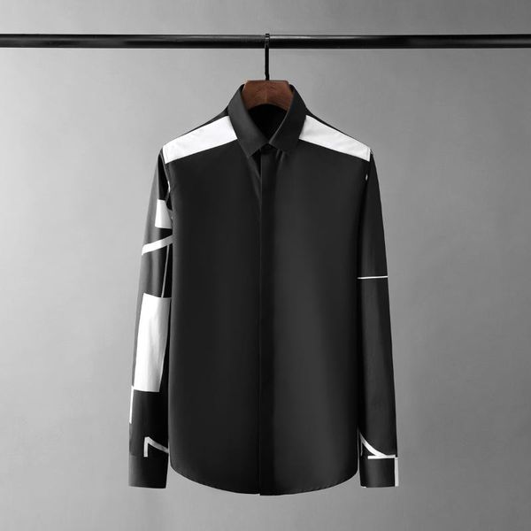 

cotton male shirts long sleeve geometry printing casual mens dress slim fit party man 4xl men's, White;black