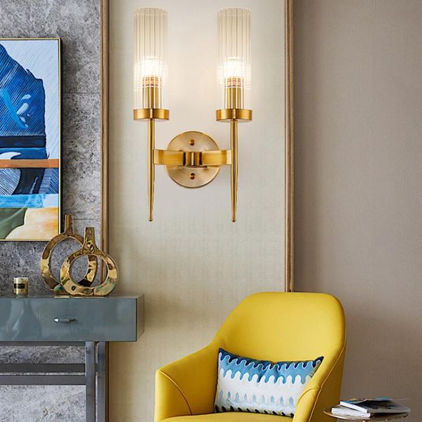 

wall lamp nordic golden glass bedroom living room sofa background wal light aisle modern style double head lighting fixture
