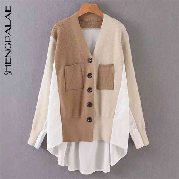 

fashion spring v neck button casual loose knit cardigan women long sleeve hit color shirt sweater za2731 210427, White;black