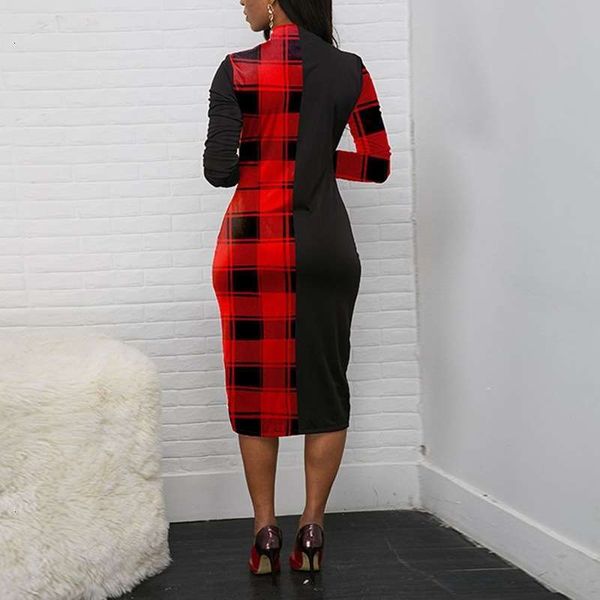 

dresses symmetrical splicing casual plaid british mid waist dress, Black;gray