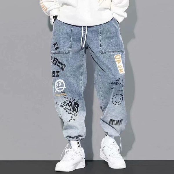 

men's pants fashion men cargo broek hip hop trend streetwear jogging casual elastic tails clothing, Black