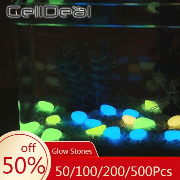 

celldeal 200/500pcs garden yard decor luminous stones glow in the dark pebbles rocks for walkways lawn decorations