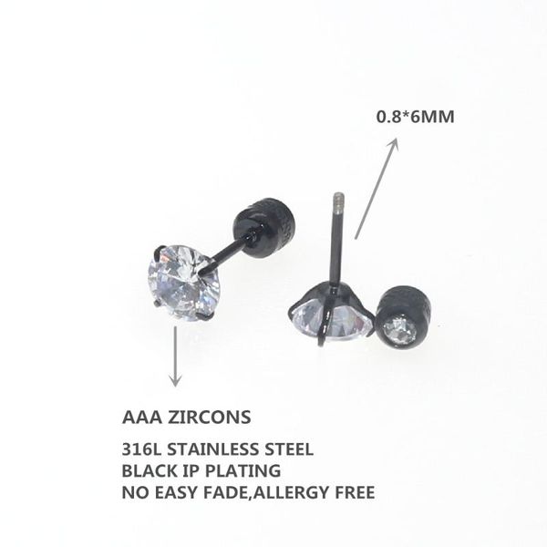 

stainless steel black plating screw earrings with round clean zircon earring no fade allergy quality jewelry stud, Golden;silver