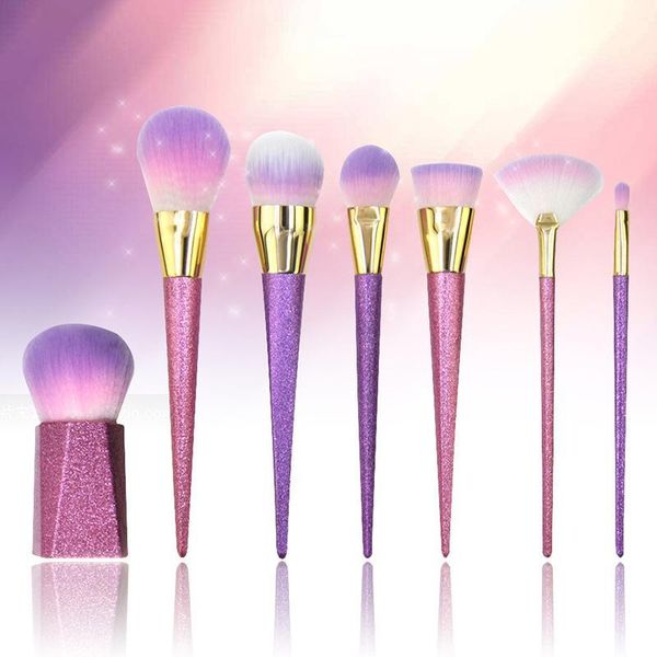 

7pcs/set makeup brush kit foundation powder eyebrow shadow blush purple crystal set portable1