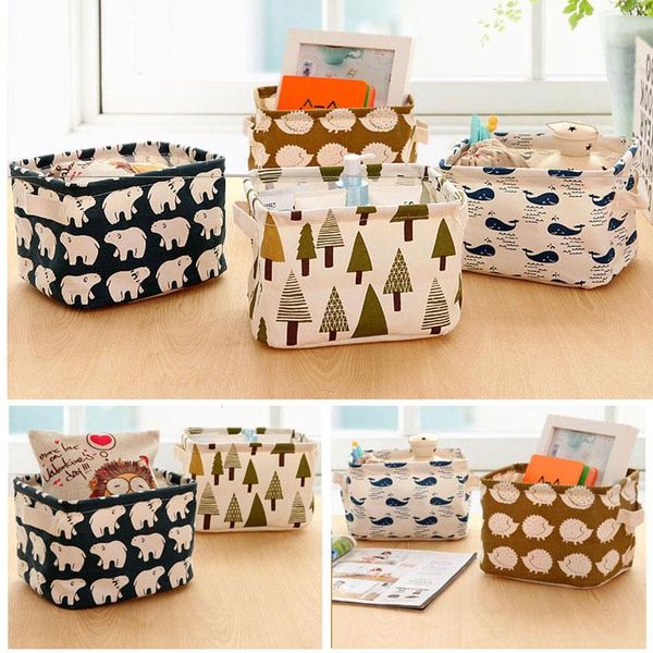 

storage boxes & bins cartoon linen desk box home cotton organizer case jewelry cosmetic stationery sundries cute animal tree decor #83235
