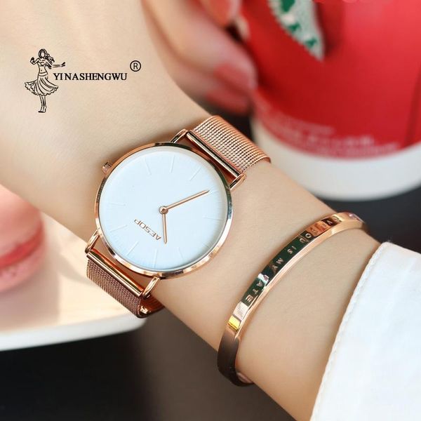 

wristwatches womens watch simplicity magnetic stainless steel mesh band luxury quartz waterproof wristwatch temperament, Slivery;brown