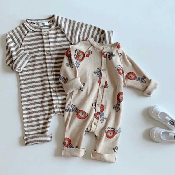 

milancel baby clothes single breast baby girls romper lion print infant boys clothing 210722, Blue