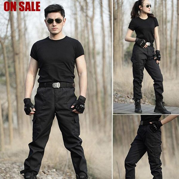 

men's pants clothing casual cargo army tactical military camouflage multi pockets trousers mens streetwear hunting clothes, Black