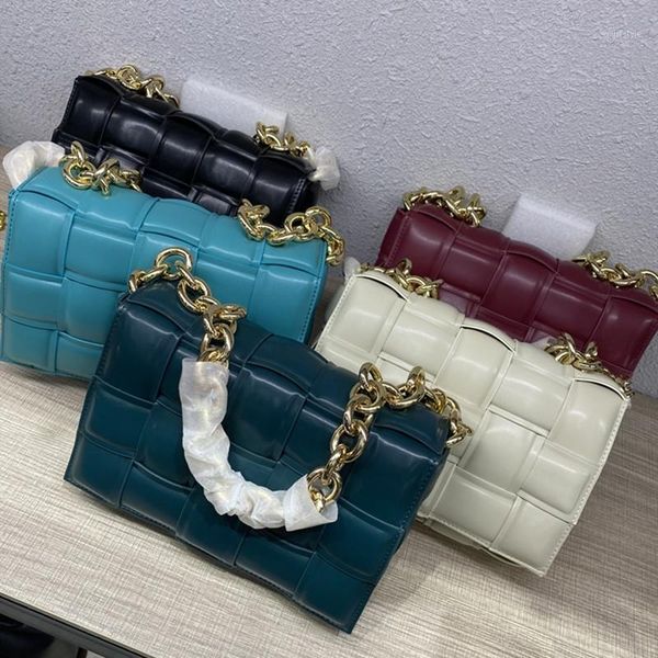 

evening bags thick chain portable pillow 2021 autumn and winter woven female small square bag soft leather crossbody shoulder