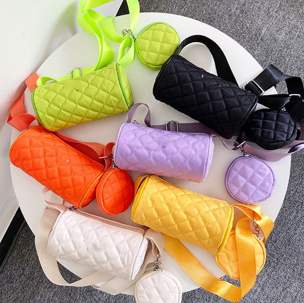 

designer kids circular handbag lady style girls triangle quilted messenger bags with purse children nylon one-shoulder bag a7309, Black