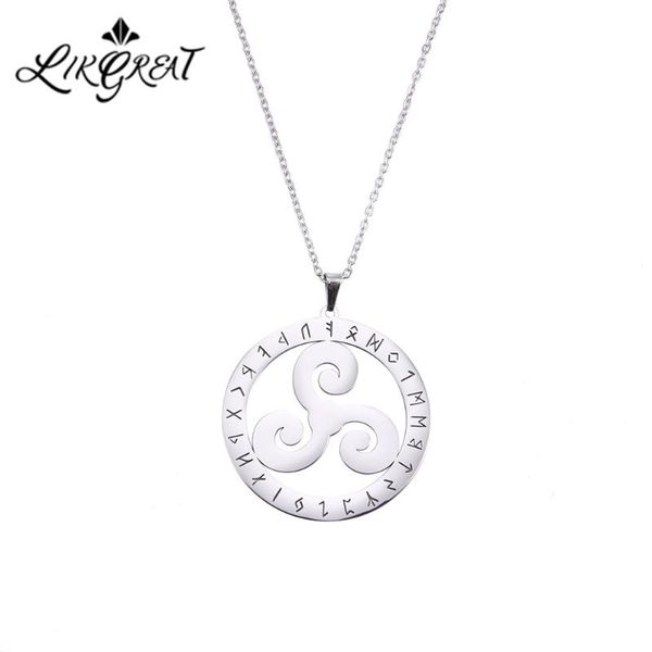 

pendant necklaces likgreat viking rune triskel necklace for women men wicca amulet stainless steel link chain choker adjustable jewelry, Silver