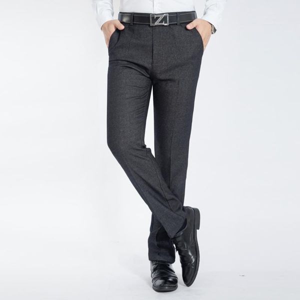 

men's pants brand casual men classic style straight loose high waist autumn winter trousers business cargo male clothing, Black
