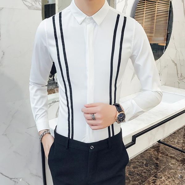 

men's casual shirts gzdeerax long sleeve mens luxury solid color white dress slim fit party male, White;black