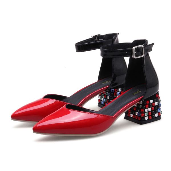 

sandals loomm bright women bombs strass square heels charm pointed fingers of black black-red female party shoes size eua 3-9 2qu3