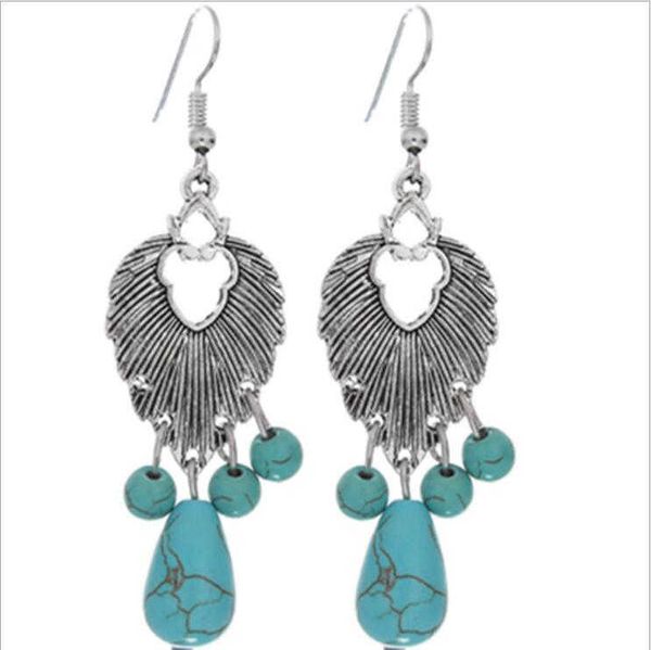 

women's water drop shape tibetan silver turquoise dangle chandelier earrings fashion gift national style women diy earring