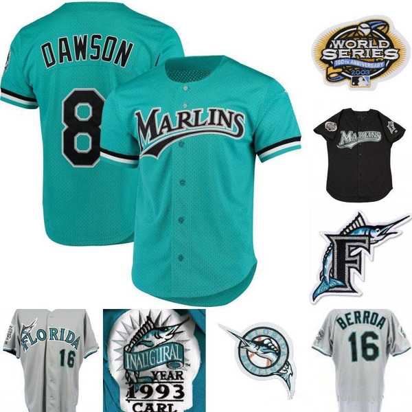 

mens marlins jersey 8 andre dawson 3 carl everett 13 john boles 16 geronimo berroa 31 mike piazza 35 dontrelle willis retro baseball jersey, Blue;black