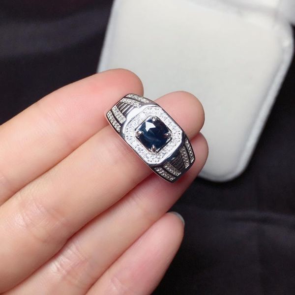 

natural sapphire men's rings good design atmosphere 925 silver finger ring number can be customized cluster, Golden;silver