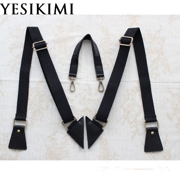 

2021 new 1 set diy handmade backpack straps handles canvas + real leather replacement bag strap accessories, Black