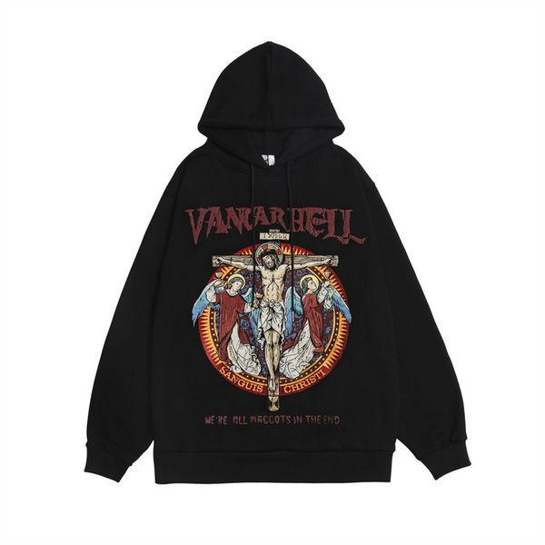 

jus printed plush men's street fashion brand loose hoodie autumn trend sports pullover, Black
