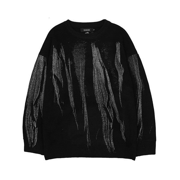 

high street tie-dye loose pullover sweater men and women crew neck knitted oversize casual sweaters harajuku hip hop, White;black