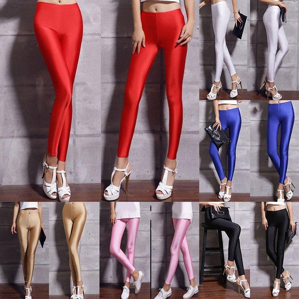 

pants high waist trousers women slim leggings gloss bottoms thin gold black girls fluorescent ice silk women's