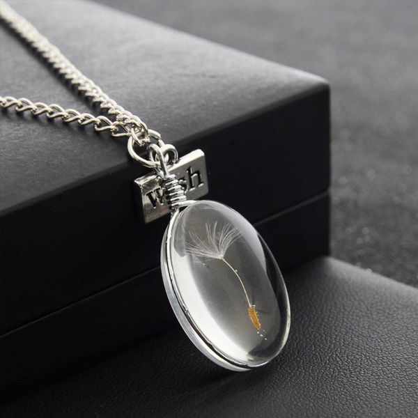 

pendant necklaces jewelry wish charm birthday present dried flowers glass gifts accessories lucky women necklace, Silver
