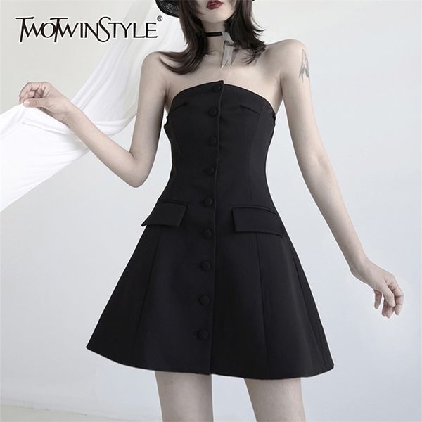 

black strapless dress for women slash neck sleeveless high waist korean mini dresses female summer fashion clothing 210520, Black;gray