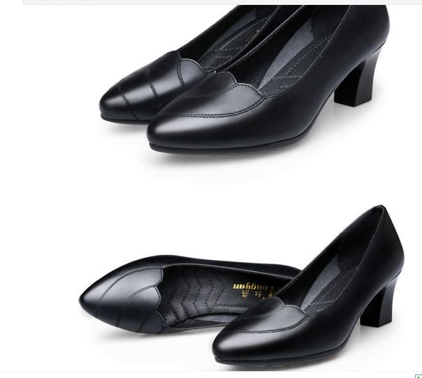 

women's shoes in spring and autumn middle coarse heel pointed end @6015, Black