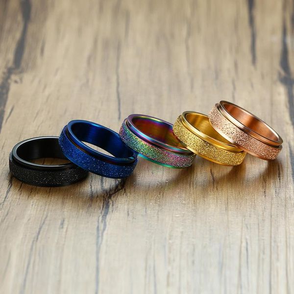 

cluster rings titanium steel ring colorful flash sand stainless frosted rotatable jewelry, Golden;silver