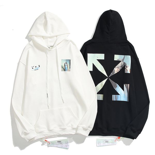 

fashion autumn and winter off new religious arrow print men's women's hooded sweater loose hip hop couple coat, Black