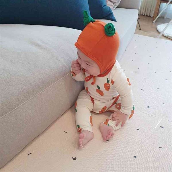 

baby's home clothes set printed pajamas with hat girl 210515, White