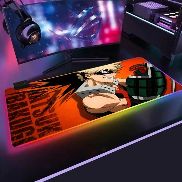 My Hero Academia RGB-Mauspad, schwarze Neonlichter, Gamer-Zubehör, LED-Mauspad, große PC-Schreibtisch-Spielmatte mit hintergrundbeleuchtetem Mauspad