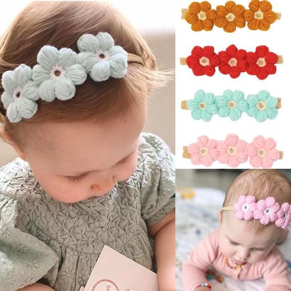

hair accessories boutique baby girls nylon headbands 2pcs/set wool crochet knitting flowers hairbands high elasitc kids head hoop po headdre, Slivery;white