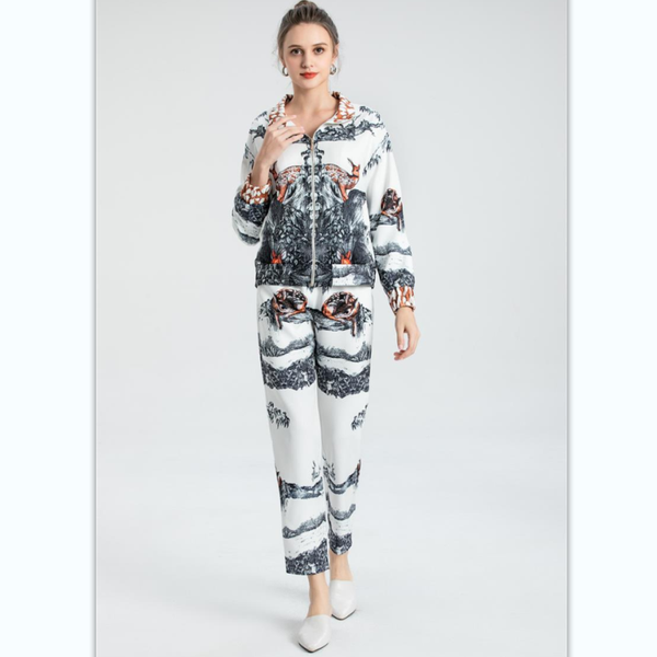 

women's tracksuits runway designer set spring autumn women suits coat printed pants two-piece sets np1793n, Gray