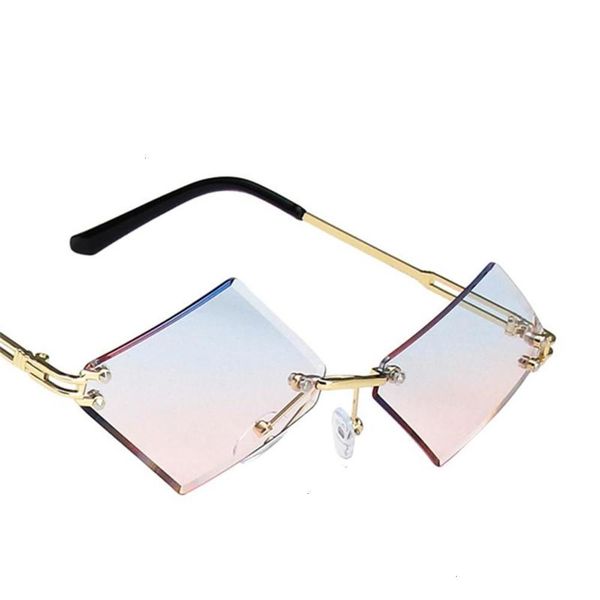 

wholesale designer brands diamond shaped sun glasses for women fashion 2020 rimless shield sunglasses men, Black