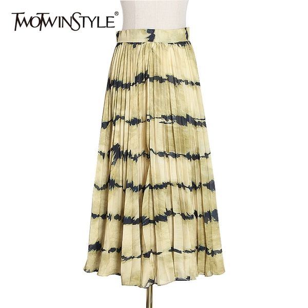 

casual print hit color pleated skirt female high waist striped midi skirts women clothing fashion 210521, Black